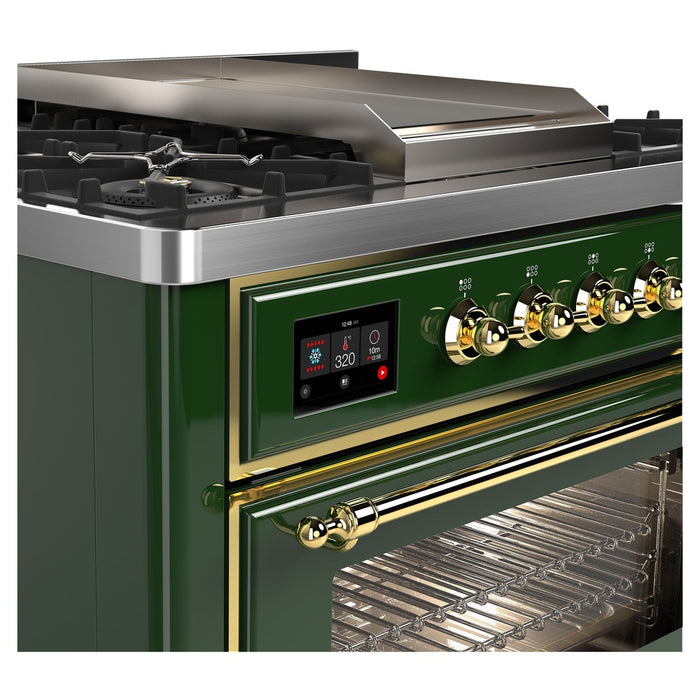 ILVE 36 Inch Majestic II Series Dual Fuel Natural Gas Range with 6 Burners and Griddle with 3.5 cu. ft. Oven Capacity TFT Oven Control Display (UM09FDNS3)
