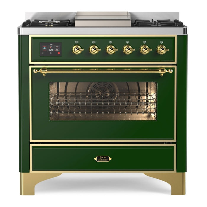 ILVE 36 Inch Majestic II Series Dual Fuel Natural Gas Range with 6 Burners and Griddle with 3.5 cu. ft. Oven Capacity TFT Oven Control Display (UM09FDNS3)