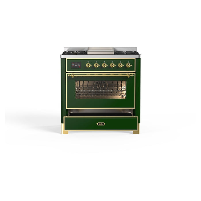 ILVE 36 Inch Majestic II Series Dual Fuel Natural Gas Range with 6 Burners and Griddle with 3.5 cu. ft. Oven Capacity TFT Oven Control Display (UM09FDNS3)