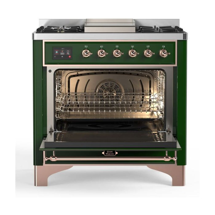 ILVE 36 Inch Majestic II Series Dual Fuel Natural Gas Range with 6 Burners and Griddle with 3.5 cu. ft. Oven Capacity TFT Oven Control Display (UM09FDNS3)