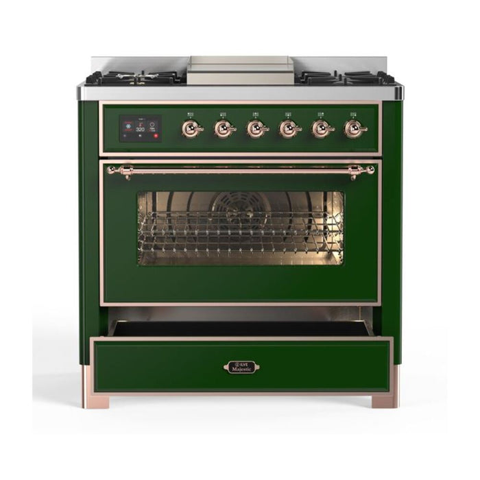 ILVE 36 Inch Majestic II Series Dual Fuel Natural Gas Range with 6 Burners and Griddle with 3.5 cu. ft. Oven Capacity TFT Oven Control Display (UM09FDNS3)
