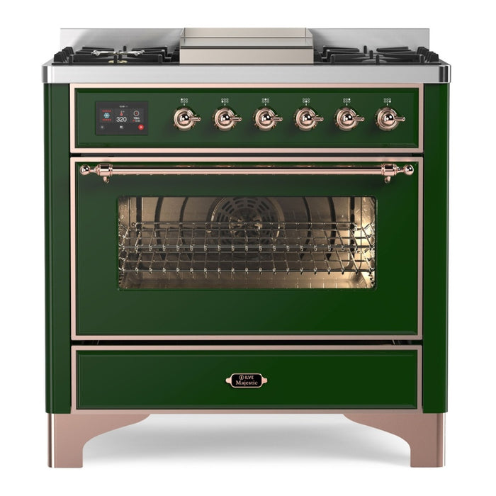 ILVE 36 Inch Majestic II Series Dual Fuel Natural Gas Range with 6 Burners and Griddle with 3.5 cu. ft. Oven Capacity TFT Oven Control Display (UM09FDNS3)