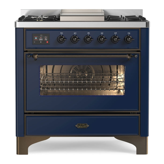 ILVE 36 Inch Majestic II Series Dual Fuel Natural Gas Range with 6 Burners and Griddle with 3.5 cu. ft. Oven Capacity TFT Oven Control Display (UM09FDNS3)