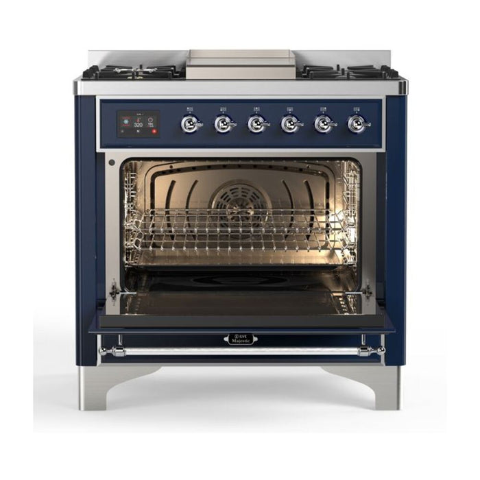 ILVE 36 Inch Majestic II Series Dual Fuel Natural Gas Range with 6 Burners and Griddle with 3.5 cu. ft. Oven Capacity TFT Oven Control Display (UM09FDNS3)