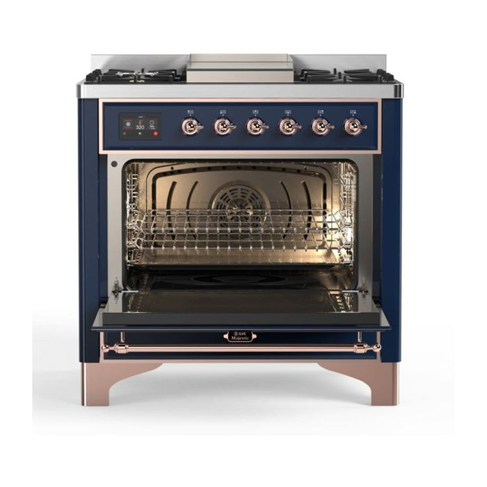 ILVE 36 Inch Majestic II Series Dual Fuel Natural Gas Range with 6 Burners and Griddle with 3.5 cu. ft. Oven Capacity TFT Oven Control Display (UM09FDNS3)