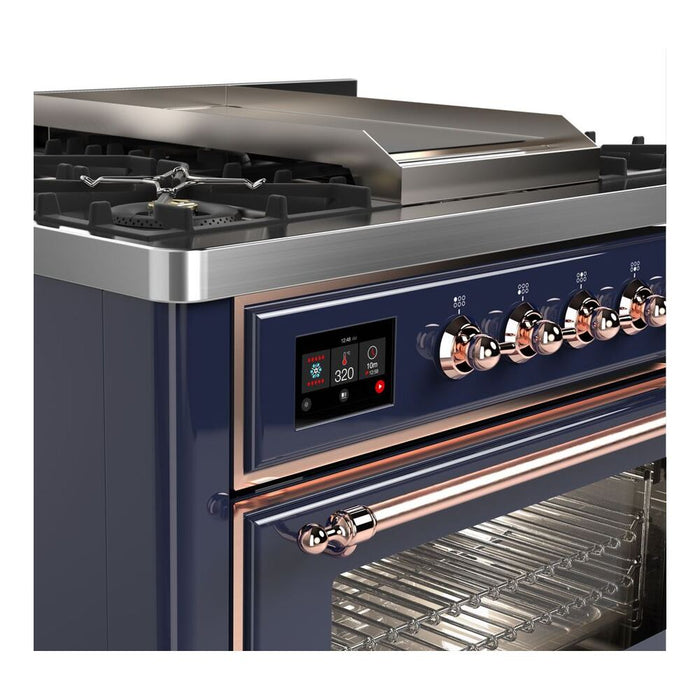ILVE 36 Inch Majestic II Series Dual Fuel Natural Gas Range with 6 Burners and Griddle with 3.5 cu. ft. Oven Capacity TFT Oven Control Display (UM09FDNS3)