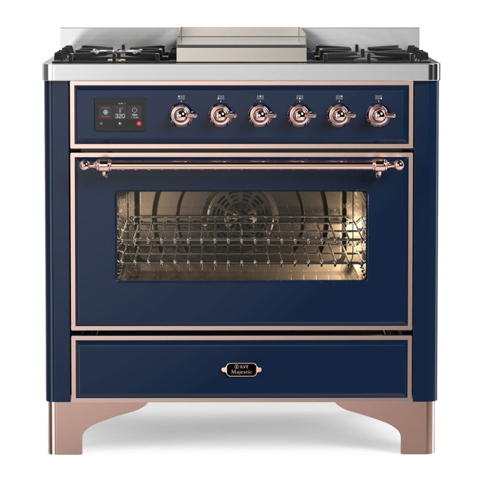 ILVE 36 Inch Majestic II Series Dual Fuel Natural Gas Range with 6 Burners and Griddle with 3.5 cu. ft. Oven Capacity TFT Oven Control Display (UM09FDNS3)