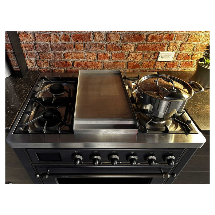 ILVE 36 Inch Majestic II Series Dual Fuel Natural Gas Range with 6 Burners and Griddle with 3.5 cu. ft. Oven Capacity TFT Oven Control Display (UM09FDNS3)