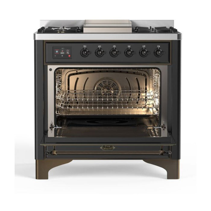 ILVE 36 Inch Majestic II Series Dual Fuel Natural Gas Range with 6 Burners and Griddle with 3.5 cu. ft. Oven Capacity TFT Oven Control Display (UM09FDNS3)