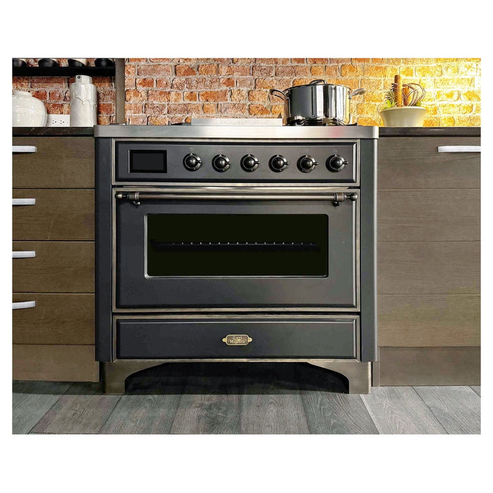 ILVE 36 Inch Majestic II Series Dual Fuel Natural Gas Range with 6 Burners and Griddle with 3.5 cu. ft. Oven Capacity TFT Oven Control Display (UM09FDNS3)