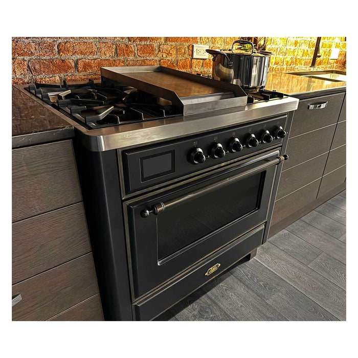 ILVE 36 Inch Majestic II Series Dual Fuel Natural Gas Range with 6 Burners and Griddle with 3.5 cu. ft. Oven Capacity TFT Oven Control Display (UM09FDNS3)