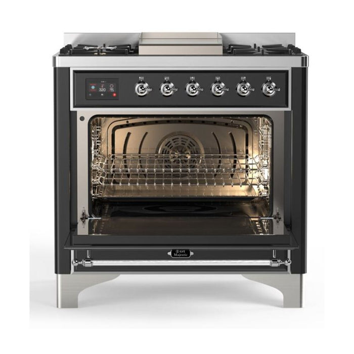 ILVE 36 Inch Majestic II Series Dual Fuel Natural Gas Range with 6 Burners and Griddle with 3.5 cu. ft. Oven Capacity TFT Oven Control Display (UM09FDNS3)