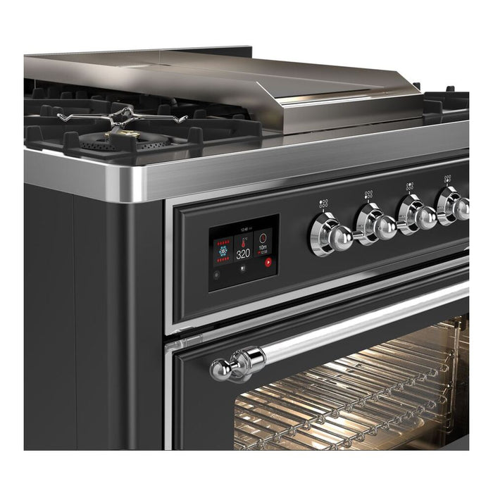 ILVE 36 Inch Majestic II Series Dual Fuel Natural Gas Range with 6 Burners and Griddle with 3.5 cu. ft. Oven Capacity TFT Oven Control Display (UM09FDNS3)