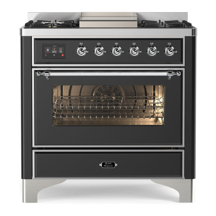 ILVE 36 Inch Majestic II Series Dual Fuel Natural Gas Range with 6 Burners and Griddle with 3.5 cu. ft. Oven Capacity TFT Oven Control Display (UM09FDNS3)