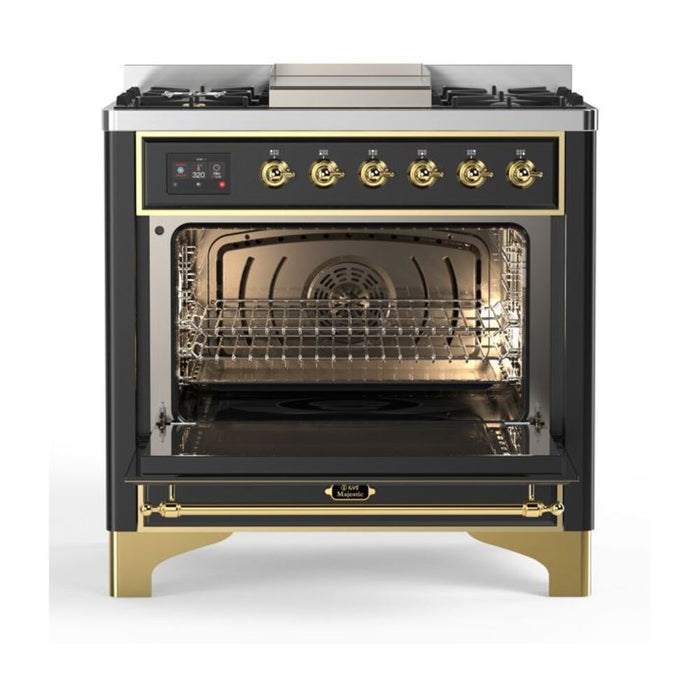 ILVE 36 Inch Majestic II Series Dual Fuel Natural Gas Range with 6 Burners and Griddle with 3.5 cu. ft. Oven Capacity TFT Oven Control Display (UM09FDNS3)