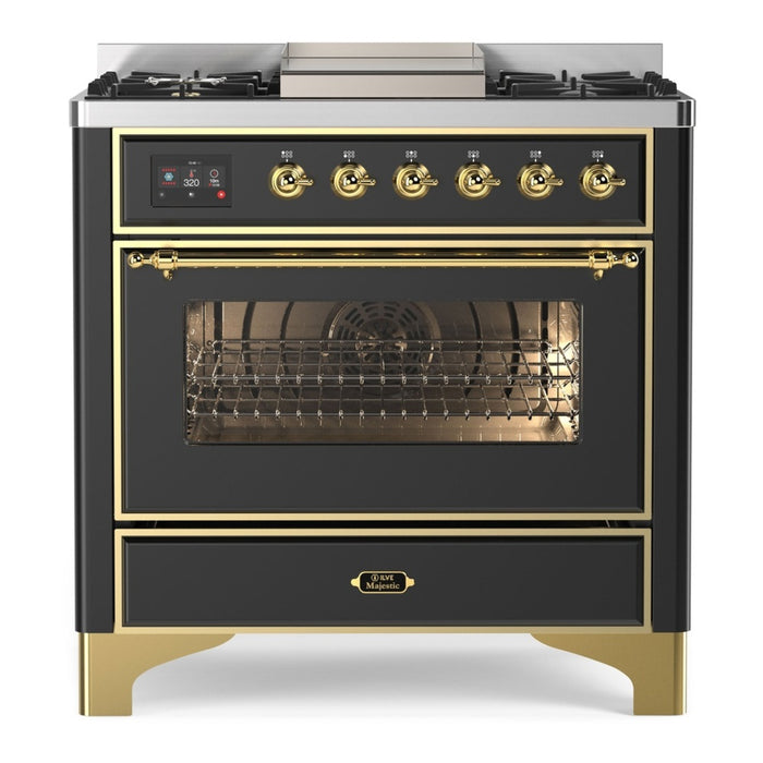 ILVE 36 Inch Majestic II Series Dual Fuel Natural Gas Range with 6 Burners and Griddle with 3.5 cu. ft. Oven Capacity TFT Oven Control Display (UM09FDNS3)