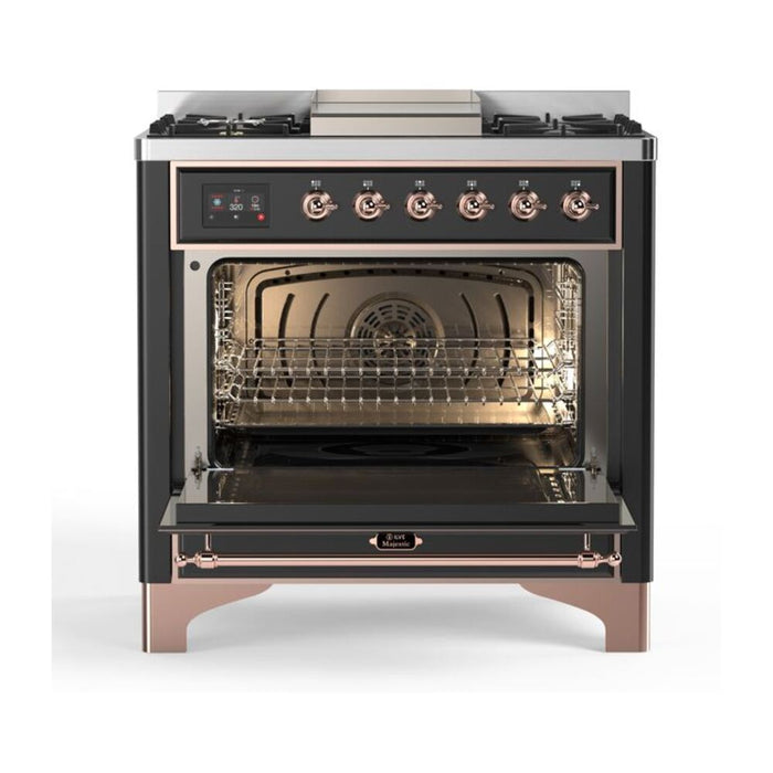 ILVE 36 Inch Majestic II Series Dual Fuel Natural Gas Range with 6 Burners and Griddle with 3.5 cu. ft. Oven Capacity TFT Oven Control Display (UM09FDNS3)