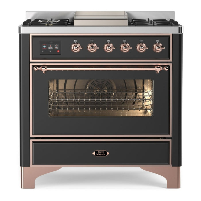ILVE 36 Inch Majestic II Series Dual Fuel Natural Gas Range with 6 Burners and Griddle with 3.5 cu. ft. Oven Capacity TFT Oven Control Display (UM09FDNS3)