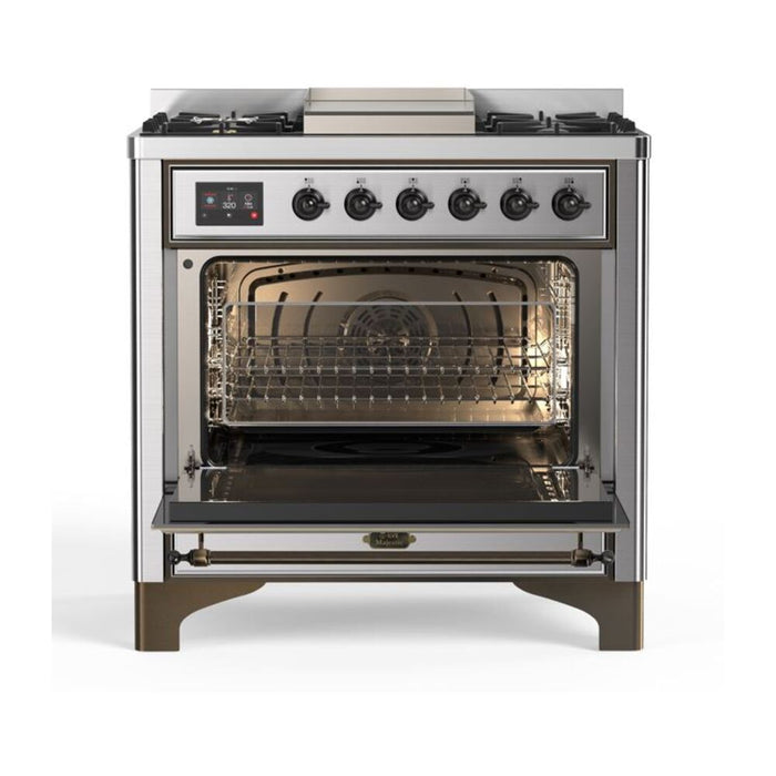 ILVE 36 Inch Majestic II Series Dual Fuel Natural Gas Range with 6 Burners and Griddle with 3.5 cu. ft. Oven Capacity TFT Oven Control Display (UM09FDNS3)