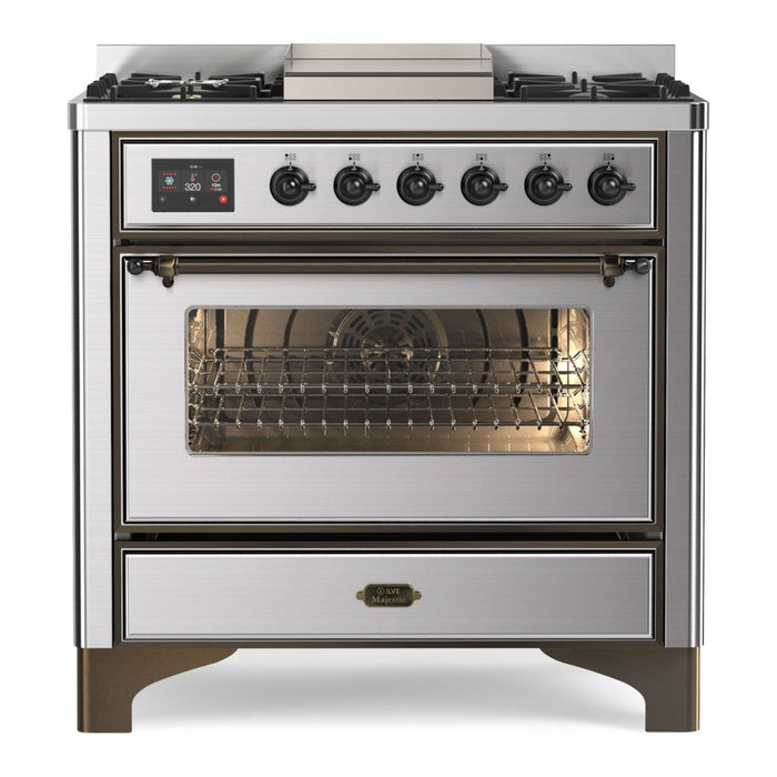 ILVE 36 Inch Majestic II Series Dual Fuel Natural Gas Range with 6 Burners and Griddle with 3.5 cu. ft. Oven Capacity TFT Oven Control Display (UM09FDNS3)