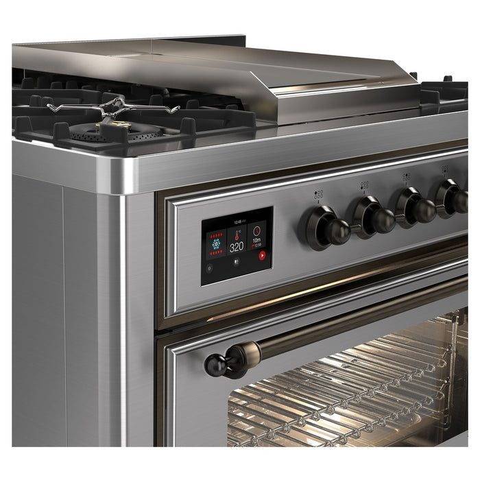 ILVE 36 Inch Majestic II Series Dual Fuel Natural Gas Range with 6 Burners and Griddle with 3.5 cu. ft. Oven Capacity TFT Oven Control Display (UM09FDNS3)