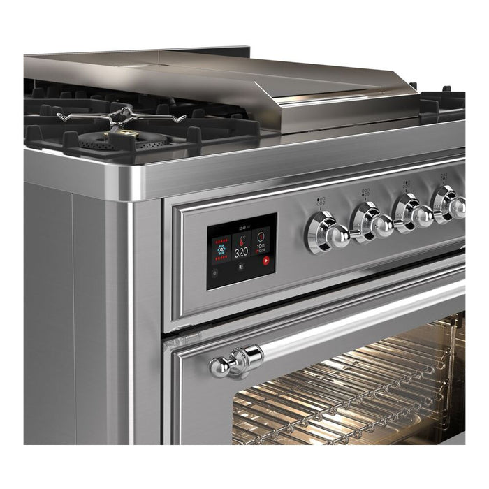 ILVE 36 Inch Majestic II Series Dual Fuel Natural Gas Range with 6 Burners and Griddle with 3.5 cu. ft. Oven Capacity TFT Oven Control Display (UM09FDNS3)