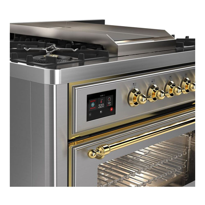 ILVE 36 Inch Majestic II Series Dual Fuel Natural Gas Range with 6 Burners and Griddle with 3.5 cu. ft. Oven Capacity TFT Oven Control Display (UM09FDNS3)