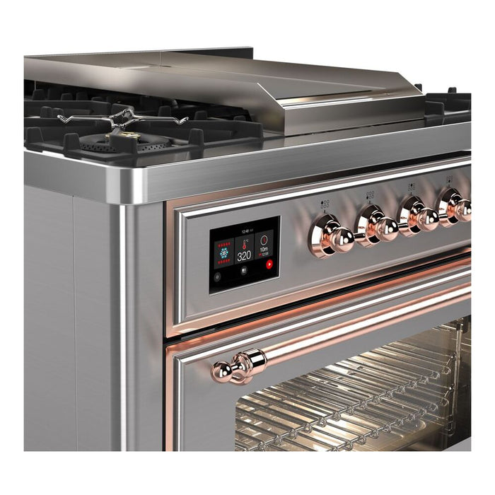 ILVE 36 Inch Majestic II Series Dual Fuel Natural Gas Range with 6 Burners and Griddle with 3.5 cu. ft. Oven Capacity TFT Oven Control Display (UM09FDNS3)