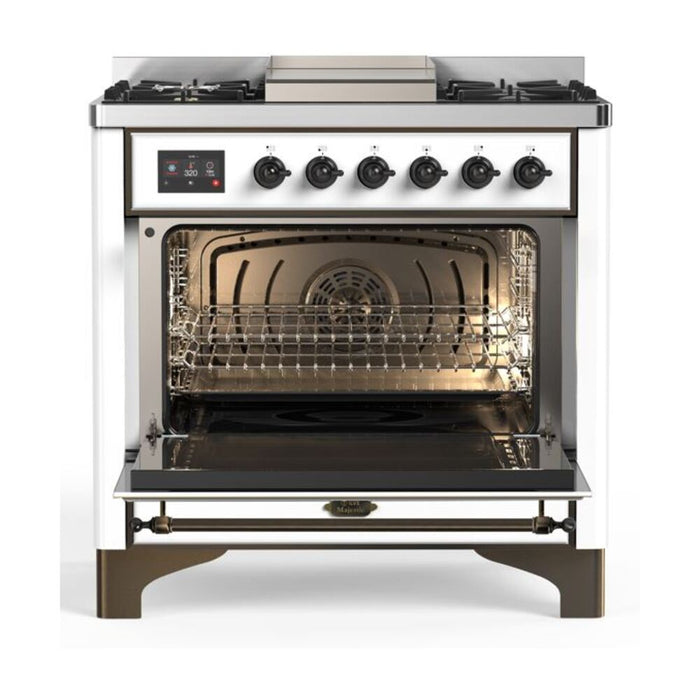 ILVE 36 Inch Majestic II Series Dual Fuel Natural Gas Range with 6 Burners and Griddle with 3.5 cu. ft. Oven Capacity TFT Oven Control Display (UM09FDNS3)