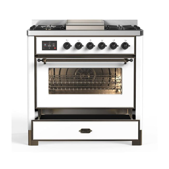 ILVE 36 Inch Majestic II Series Dual Fuel Natural Gas Range with 6 Burners and Griddle with 3.5 cu. ft. Oven Capacity TFT Oven Control Display (UM09FDNS3)