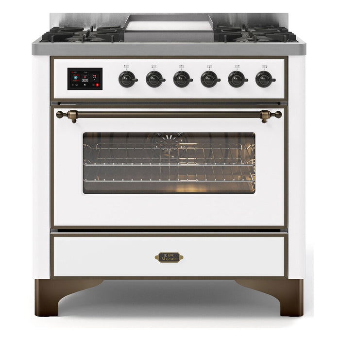 ILVE 36 Inch Majestic II Series Dual Fuel Natural Gas Range with 6 Burners and Griddle with 3.5 cu. ft. Oven Capacity TFT Oven Control Display (UM09FDNS3)