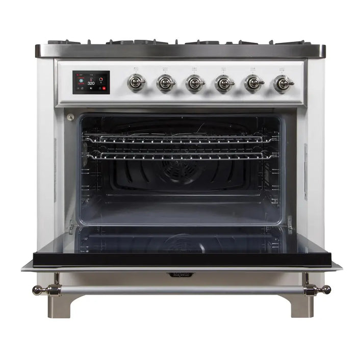 ILVE 36 Inch Majestic II Series Dual Fuel Natural Gas Range with 6 Burners and Griddle with 3.5 cu. ft. Oven Capacity TFT Oven Control Display (UM09FDNS3)