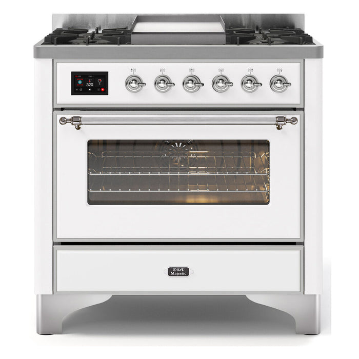 ILVE 36 Inch Majestic II Series Dual Fuel Natural Gas Range with 6 Burners and Griddle with 3.5 cu. ft. Oven Capacity TFT Oven Control Display (UM09FDNS3)