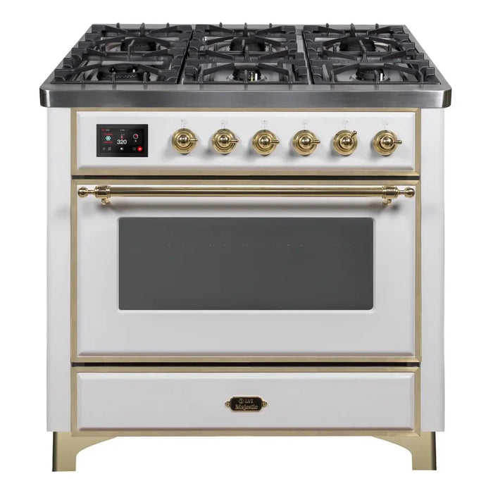 ILVE 36 Inch Majestic II Series Dual Fuel Natural Gas Range with 6 Burners and Griddle with 3.5 cu. ft. Oven Capacity TFT Oven Control Display (UM09FDNS3)