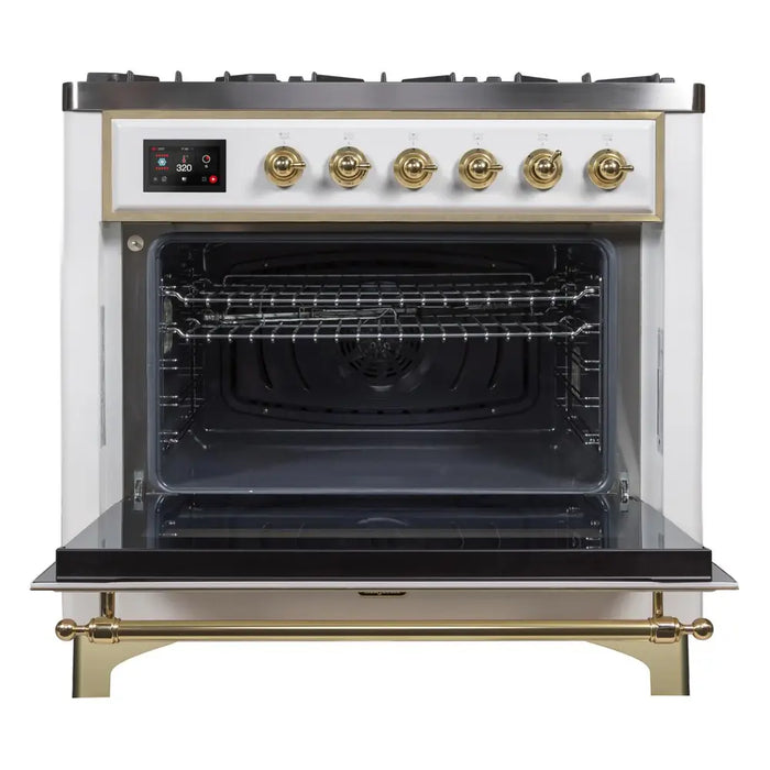 ILVE 36 Inch Majestic II Series Dual Fuel Natural Gas Range with 6 Burners and Griddle with 3.5 cu. ft. Oven Capacity TFT Oven Control Display (UM09FDNS3)