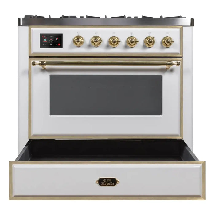 ILVE 36 Inch Majestic II Series Dual Fuel Natural Gas Range with 6 Burners and Griddle with 3.5 cu. ft. Oven Capacity TFT Oven Control Display (UM09FDNS3)