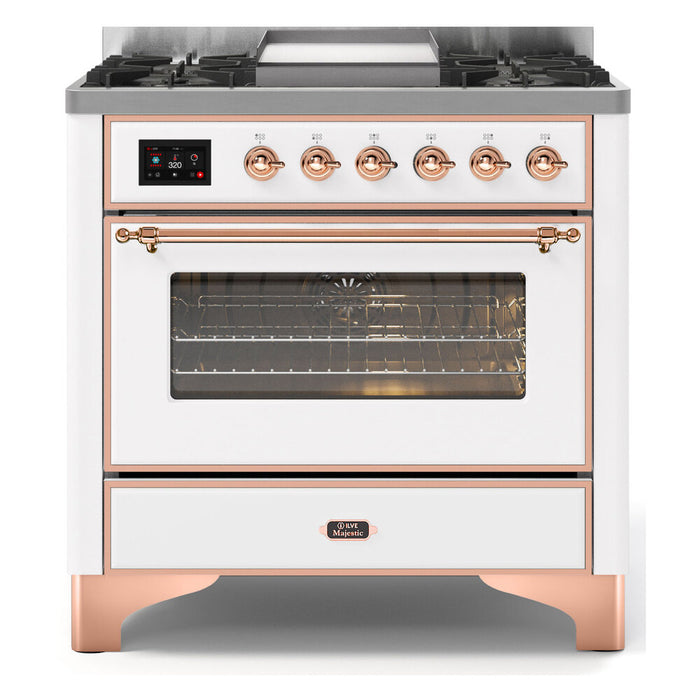 ILVE 36 Inch Majestic II Series Dual Fuel Natural Gas Range with 6 Burners and Griddle with 3.5 cu. ft. Oven Capacity TFT Oven Control Display (UM09FDNS3)
