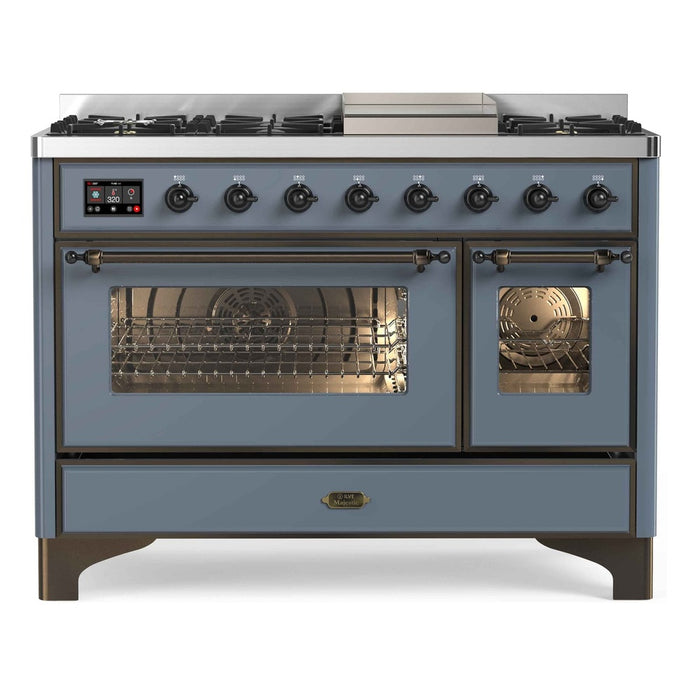 ILVE 48 Inch Majestic II Dual Fuel Range with 8 Sealed Burners, Triple Glass Cool Door, Convection Oven (UM12FDNS)