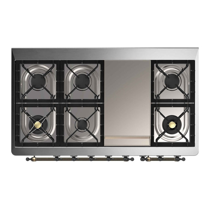 ILVE 48 Inch Majestic II Dual Fuel Range with 8 Sealed Burners, Triple Glass Cool Door, Convection Oven (UM12FDNS)