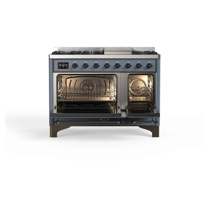 ILVE 48 Inch Majestic II Dual Fuel Range with 8 Sealed Burners, Triple Glass Cool Door, Convection Oven (UM12FDNS)