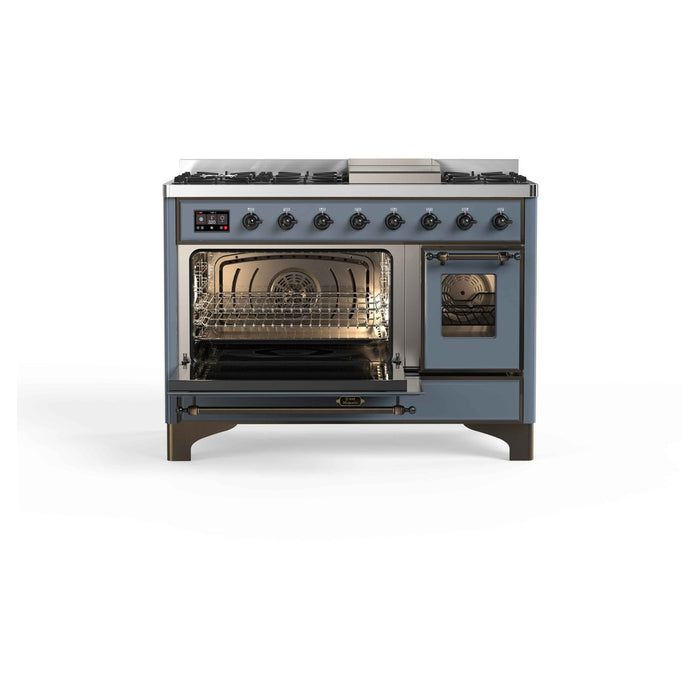 ILVE 48 Inch Majestic II Dual Fuel Range with 8 Sealed Burners, Triple Glass Cool Door, Convection Oven (UM12FDNS)
