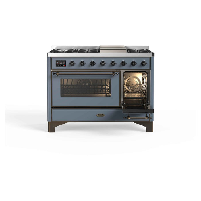 ILVE 48 Inch Majestic II Dual Fuel Range with 8 Sealed Burners, Triple Glass Cool Door, Convection Oven (UM12FDNS)