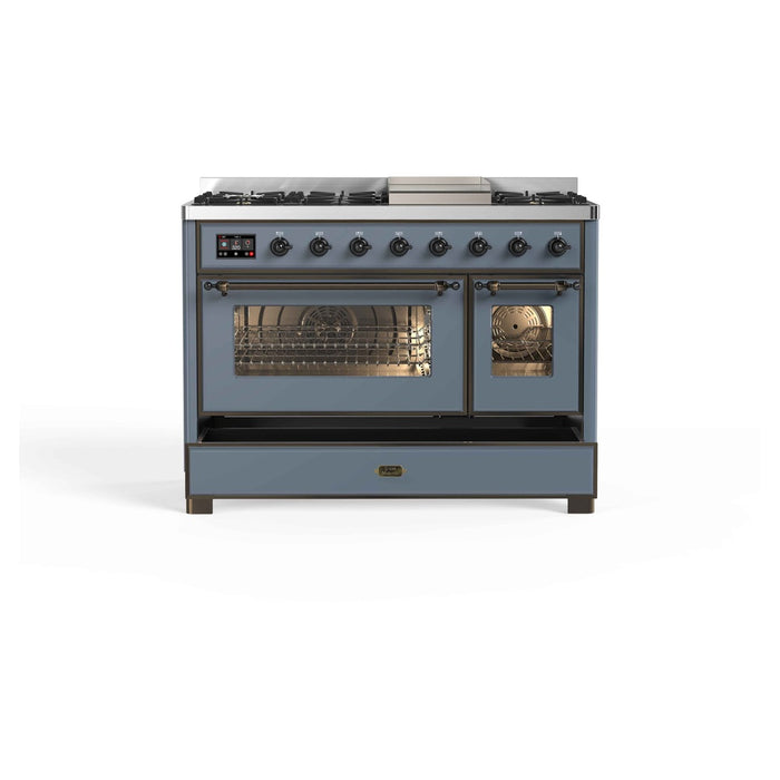 ILVE 48 Inch Majestic II Dual Fuel Range with 8 Sealed Burners, Triple Glass Cool Door, Convection Oven (UM12FDNS)