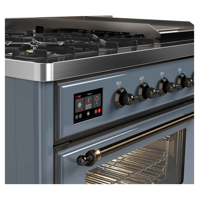 ILVE 48 Inch Majestic II Dual Fuel Range with 8 Sealed Burners, Triple Glass Cool Door, Convection Oven (UM12FDNS)