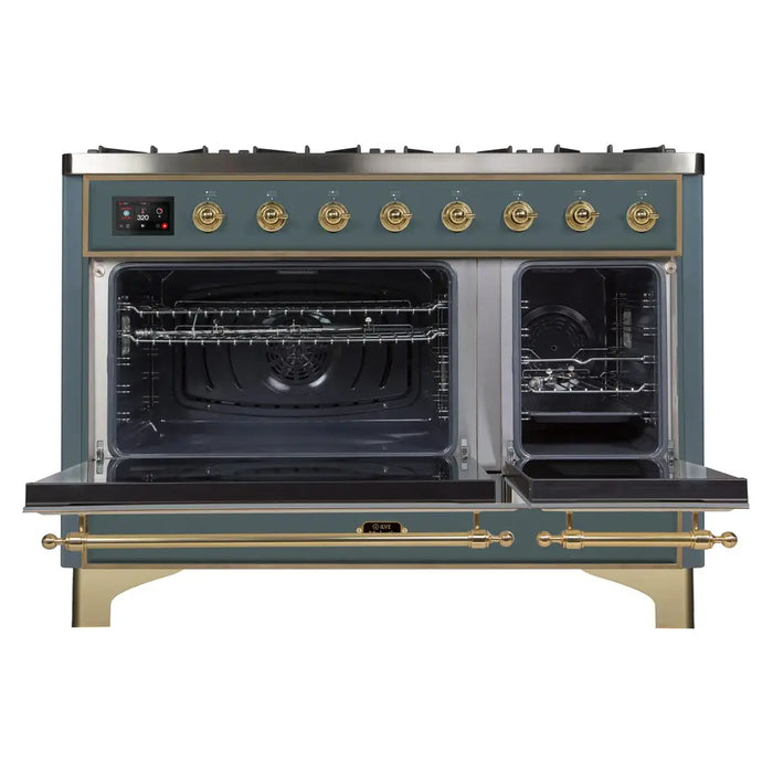 ILVE 48 Inch Majestic II Dual Fuel Range with 8 Sealed Burners, Triple Glass Cool Door, Convection Oven (UM12FDNS)