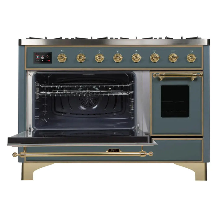 ILVE 48 Inch Majestic II Dual Fuel Range with 8 Sealed Burners, Triple Glass Cool Door, Convection Oven (UM12FDNS)