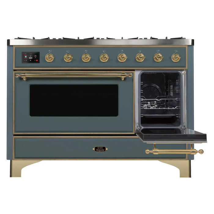 ILVE 48 Inch Majestic II Dual Fuel Range with 8 Sealed Burners, Triple Glass Cool Door, Convection Oven (UM12FDNS)