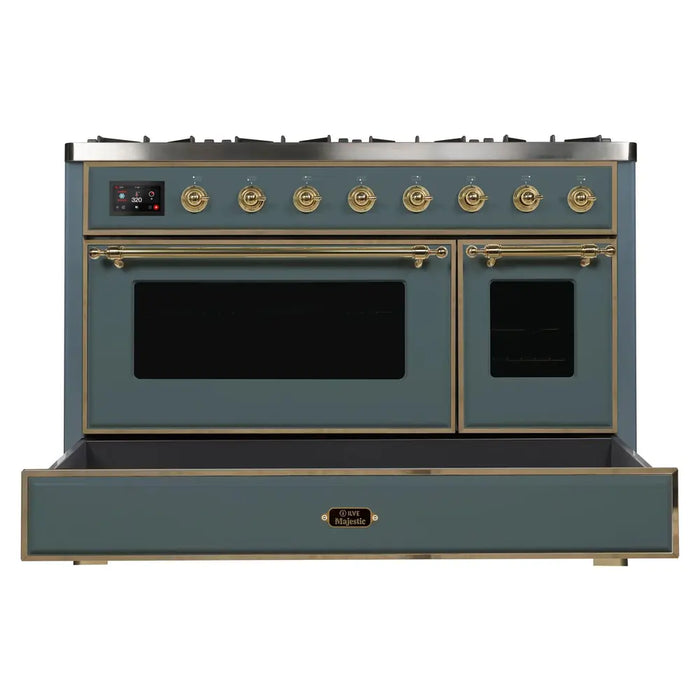 ILVE 48 Inch Majestic II Dual Fuel Range with 8 Sealed Burners, Triple Glass Cool Door, Convection Oven (UM12FDNS)