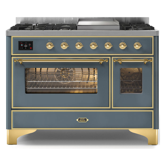 ILVE 48 Inch Majestic II Dual Fuel Range with 8 Sealed Burners, Triple Glass Cool Door, Convection Oven (UM12FDNS)