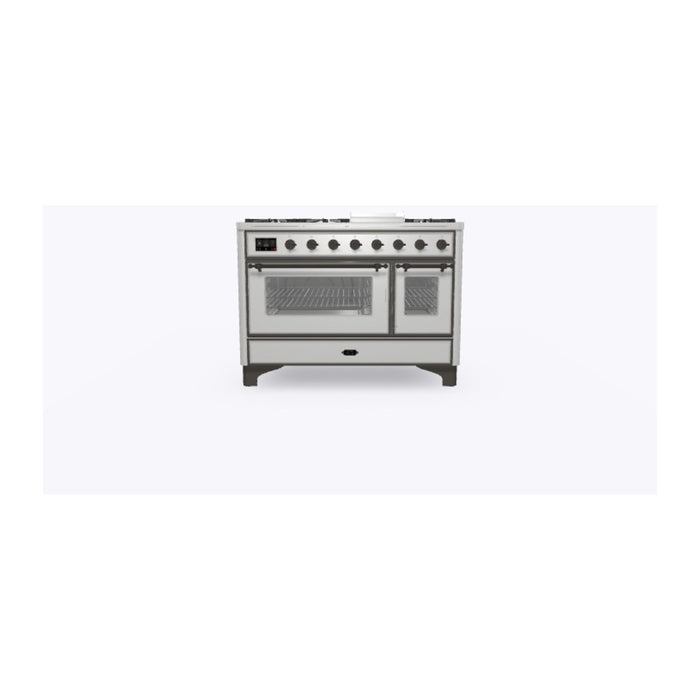 ILVE 48 Inch Majestic II Dual Fuel Range with 8 Sealed Burners, Triple Glass Cool Door, Convection Oven (UM12FDNS)